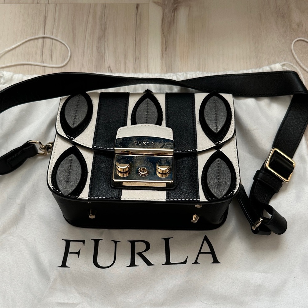 Furla Black and White Metropolis Bag